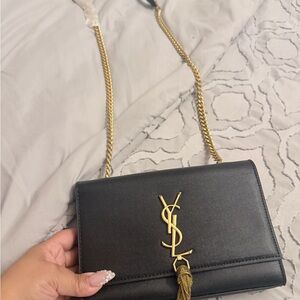 Saint Laurent Black Leather Crossbody with Gold YSL Tassel